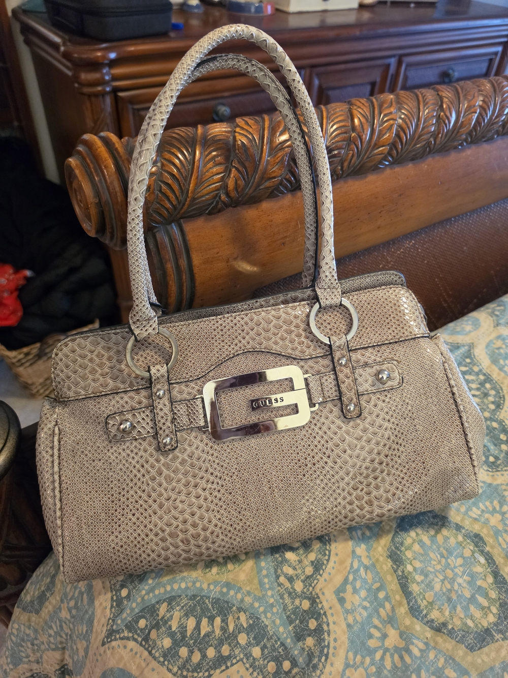 VTG Y2K Guess Snakeskin Shoulder Bag McBling G Buckle Satchel Grunge